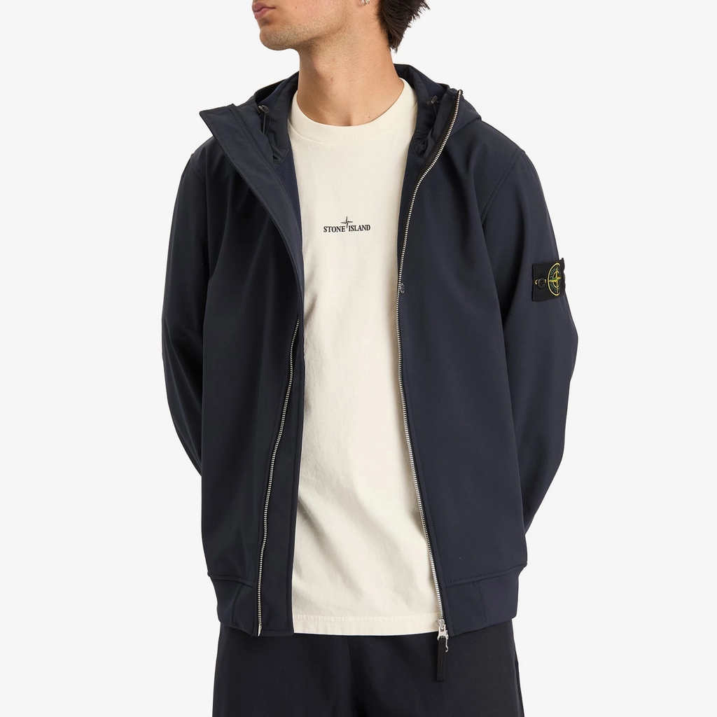 Stone Island Men's Soft Shell-R Hooded Jacket Navy Blue